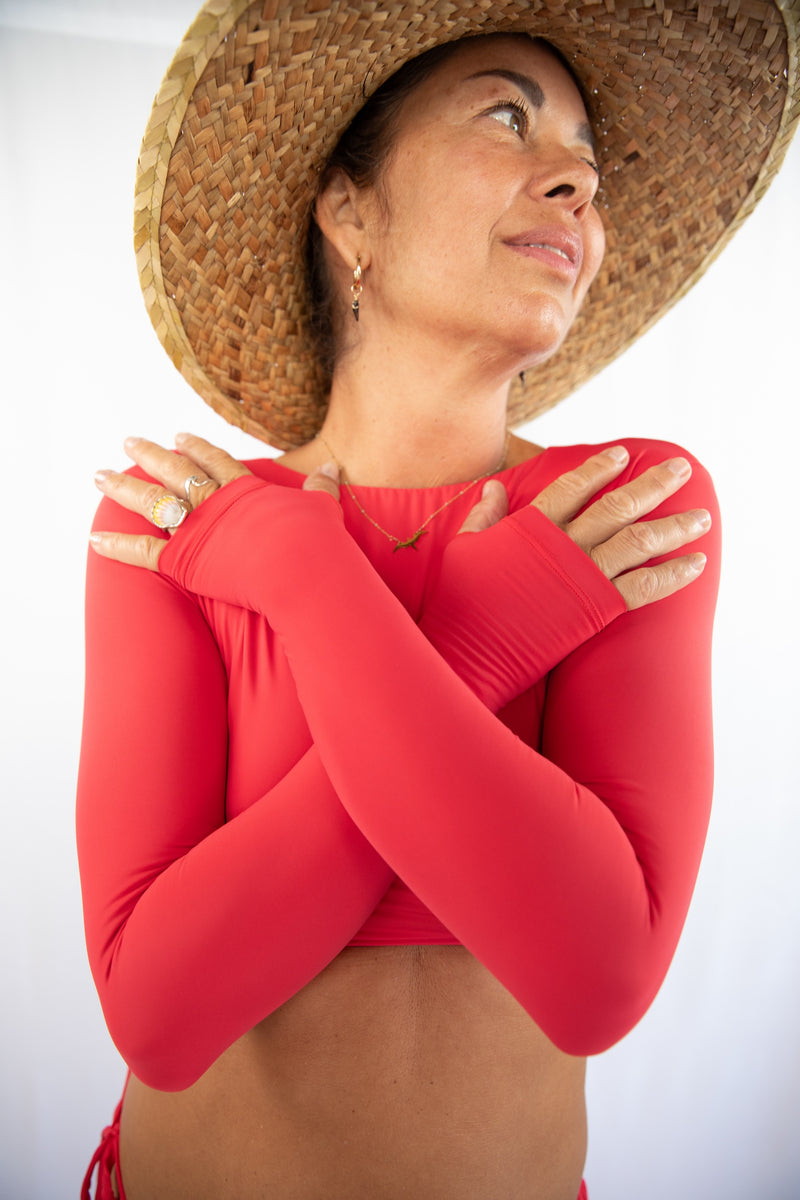 Kona Long Sleeve Crop Top - Red Hot