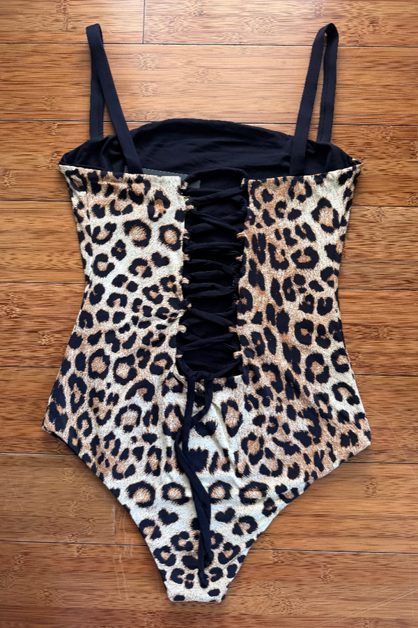 Corset One Piece Suit - Leopard/Black Reversible