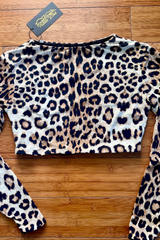 Kona Long Sleeve Crop Top - Leopard/Black
