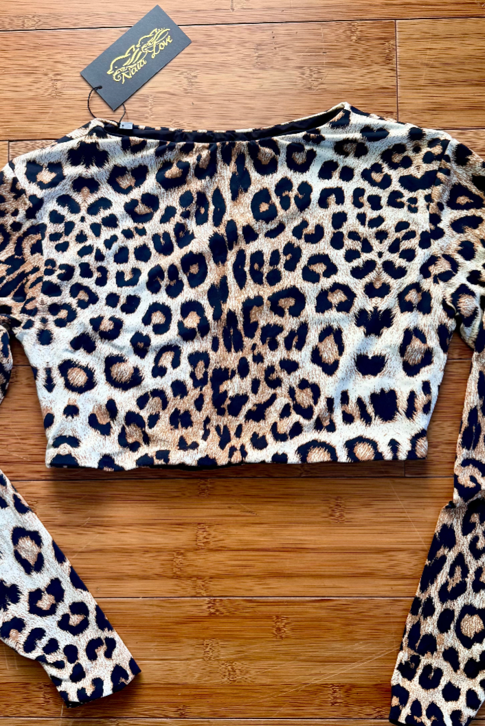 Kona Long Sleeve Crop Top - Leopard/Black